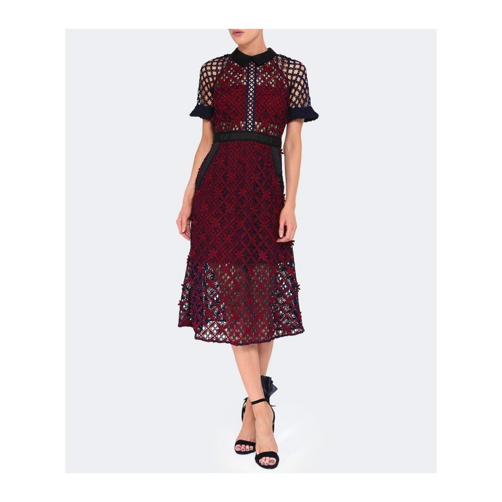 NWT Self Portrait Floral Grid Midi Dress US0